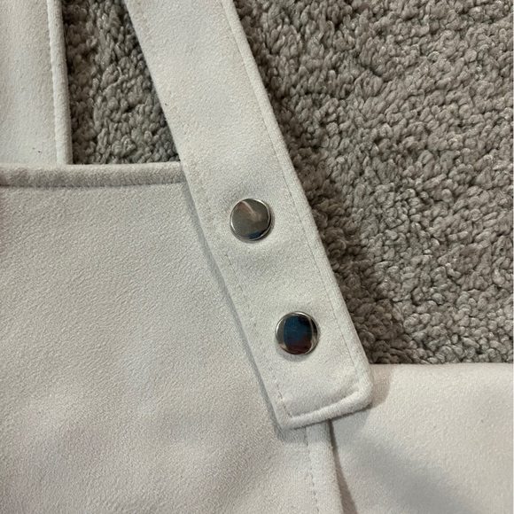 White Faux Suede Snap Button Overall Pinafore Dress - Size S - Picture 4 of 7